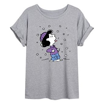 Juniors' Peanuts Lucy Snow Oversized Tee