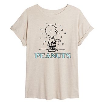 Juniors' Peanuts Charlie Brown Snow Oversized Tee