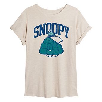 Juniors' Peanuts Snoopy Puffer Collegiate Oversized Tee