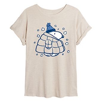 Juniors' Peanuts Snoopy Puffer Jacket Oversized Tee