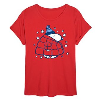 Juniors' Peanuts Snoopy Puffer Jacket Oversized Tee