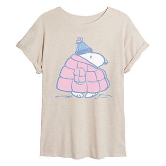 Juniors' Peanuts Snoopy Puffer Jacket Oversized Tee