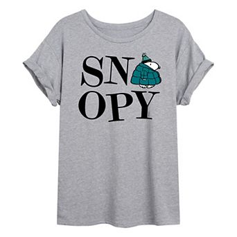 Juniors' Peanuts Snoopy Puffer Jacket Oversized Tee