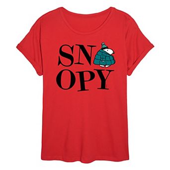 Juniors' Peanuts Snoopy Puffer Jacket Oversized Tee