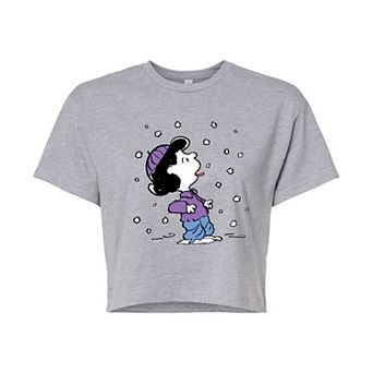 Juniors' Peanuts Lucy Snow Cropped Tee