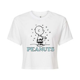 Juniors' Peanuts Charlie Brown Snow Cropped Tee