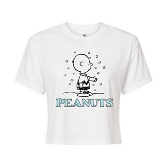 Juniors' Peanuts Charlie Brown Snow Cropped Tee