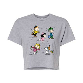 Juniors' Peanuts Group Winter Fun Cropped Tee