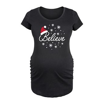 Maternity Believe With Santa Hat Graphic Tee