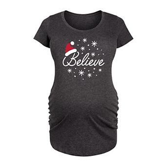 Maternity Believe With Santa Hat Graphic Tee