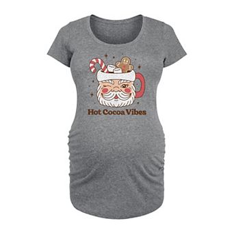 Maternity Hot Cocoa Vibes Retro Santa Mug Graphic Tee