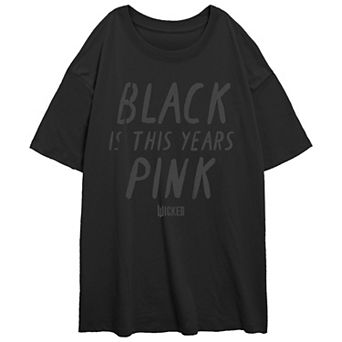 Juniors' Wicked Black Is This Years Pink Oversized Graphic Tee