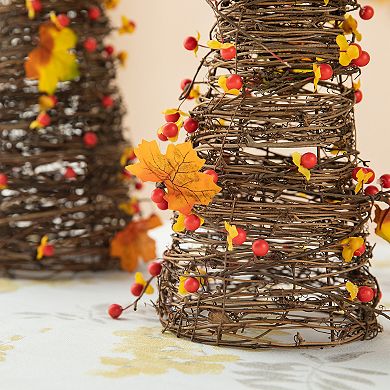 Glitzhome 24'' Fall Rattan Berries And Maple Leaves Table Tree Set Of 2