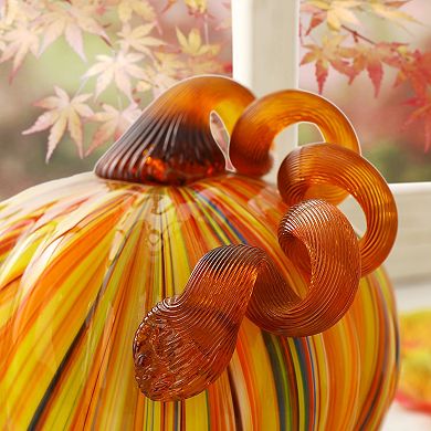Glitzhome 6" D Fall Round Glass Pumpkin, Hand Blown Crystal Pumpkin Table Accent For Fall Decor