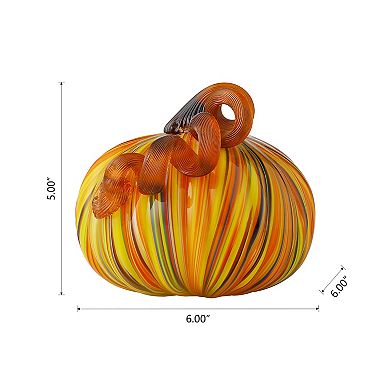 Glitzhome 6" D Fall Round Glass Pumpkin, Hand Blown Crystal Pumpkin Table Accent For Fall Decor