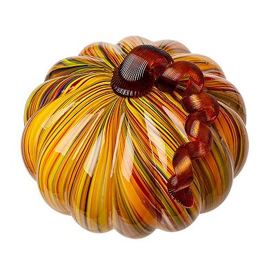 Glitzhome 6" D Fall Round Glass Pumpkin, Hand Blown Crystal Pumpkin Table Accent For Fall Decor