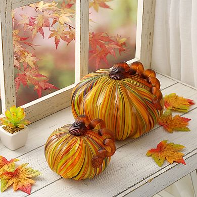 Glitzhome 6" D Fall Round Glass Pumpkin, Hand Blown Crystal Pumpkin Table Accent For Fall Decor