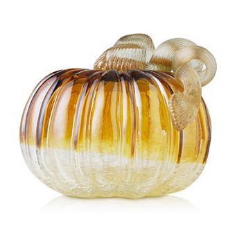 Glitzhome 6" D Fall Round Glass Pumpkin, Hand Blown Crystal Pumpkin Table Accent For Fall Decor