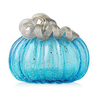 Glitzhome 6" D Fall Round Glass Pumpkin, Hand Blown Crystal Pumpkin Table Accent For Fall Decor