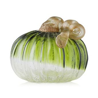 Glitzhome 6" D Fall Round Glass Pumpkin, Hand Blown Crystal Pumpkin Table Accent For Fall Decor