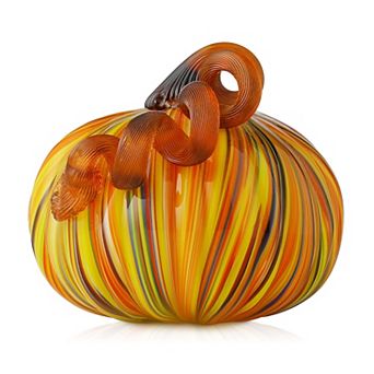 Glitzhome 6" D Fall Round Glass Pumpkin, Hand Blown Crystal Pumpkin Table Accent For Fall Decor