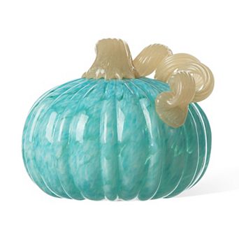 Glitzhome 6" D Fall Round Glass Pumpkin, Hand Blown Crystal Pumpkin Table Accent For Fall Decor