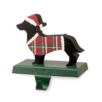 Glitzhome 5.9" H Christmas Dachhound Stocking Holder for Fireplace Mantel Stand