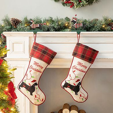 Glitzhome 5.9" H Christmas Dachhound Stocking Holder for Fireplace Mantel Stand