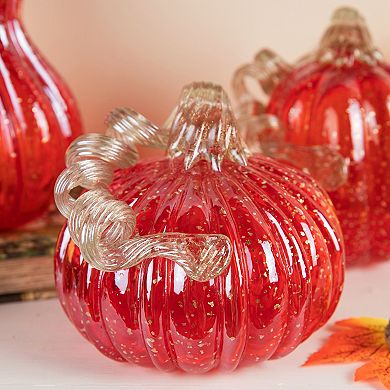 Glitzhome Set Of 3 Hand Blown Art Glass Pumpkins For Fall Thanksgiving Table Centerpiece Decor