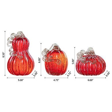 Glitzhome Set Of 3 Hand Blown Art Glass Pumpkins For Fall Thanksgiving Table Centerpiece Decor