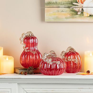 Glitzhome Set Of 3 Hand Blown Art Glass Pumpkins For Fall Thanksgiving Table Centerpiece Decor