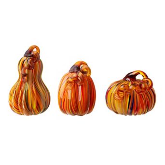 Glitzhome Set Of 3 Hand Blown Art Glass Pumpkins For Fall Thanksgiving Table Centerpiece Decor