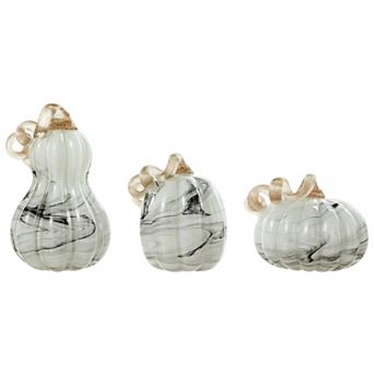 Glitzhome Set Of 3 Hand Blown Art Glass Pumpkins For Fall Thanksgiving Table Centerpiece Decor