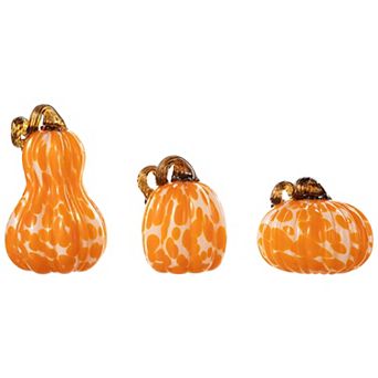 Glitzhome Set Of 3 Hand Blown Art Glass Pumpkins For Fall Thanksgiving Table Centerpiece Decor