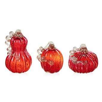 Glitzhome Set Of 3 Hand Blown Art Glass Pumpkins For Fall Thanksgiving Table Centerpiece Decor