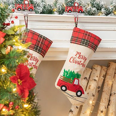 Glitzhome 2 Pack Christmas Stocking, 21" L Personalized Xmas Hooked Stocking