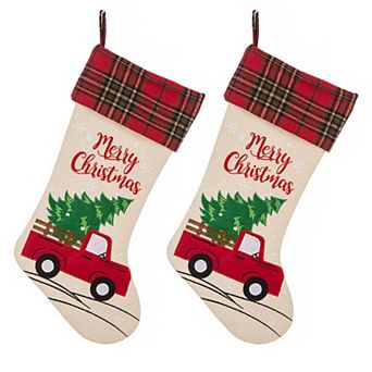 Glitzhome 2 Pack Christmas Stocking, 21" L Personalized Xmas Hooked Stocking