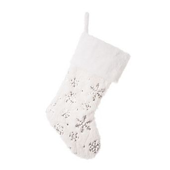 Glitzhome 21" L White Plush Christmas Stocking with Snowflake for Family Decoration