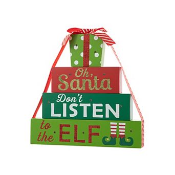 Glitzhome Christmas Table Decor Wooden Signs, 12"h Lighted Farmhouse Wooden Block Set