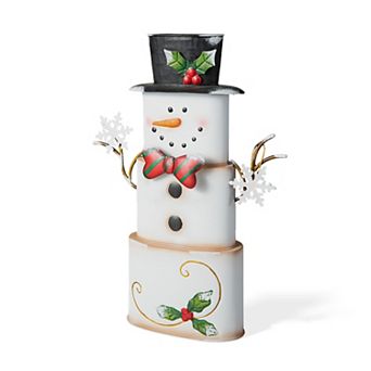 Glitzhome 17” Metal Stacked Box Snowman Table Decor, Christmas Snowman Tabletop Centerpiece