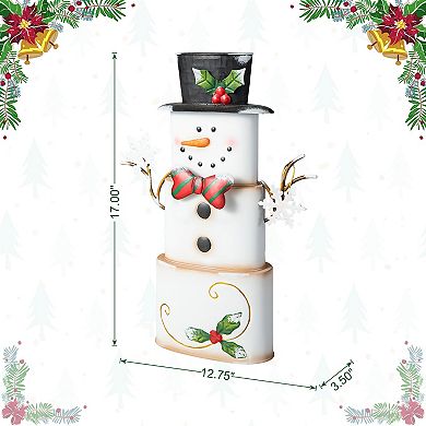 Glitzhome 17” Metal Stacked Box Snowman Table Decor, Christmas Snowman Tabletop Centerpiece