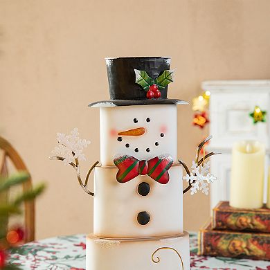 Glitzhome 17” Metal Stacked Box Snowman Table Decor, Christmas Snowman Tabletop Centerpiece