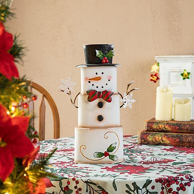 Glitzhome 17” Metal Stacked Box Snowman Table Decor, Christmas Snowman Tabletop Centerpiece