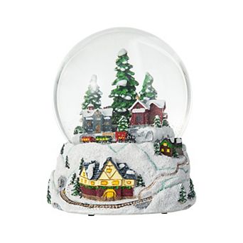 Glitzhome 150mm Christmas Oversized Resin Lighted Musical Snowflakes Village Waterglobe with Timer
