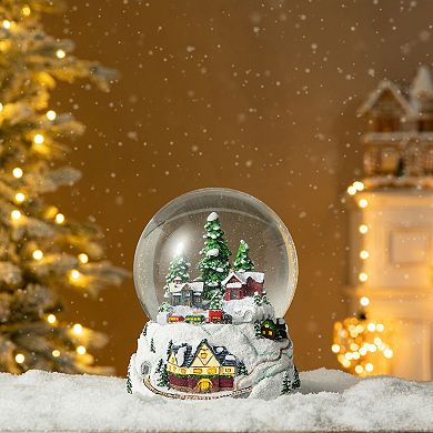 Glitzhome 150mm Lighted Christmas Musical Snow Globe,Oversized Snowflakes Village Scene Waterglobe