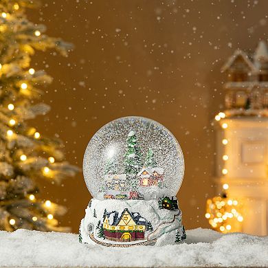 Glitzhome 150mm Lighted Christmas Musical Snow Globe,Oversized Snowflakes Village Scene Waterglobe