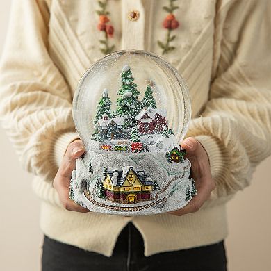 Glitzhome 150mm Lighted Christmas Musical Snow Globe,Oversized Snowflakes Village Scene Waterglobe