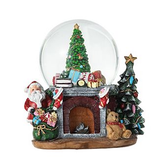 Glitzhome 120mm Lighted Musical Snow Globe - Christmas Tree on Fireplace Scene Water Globe