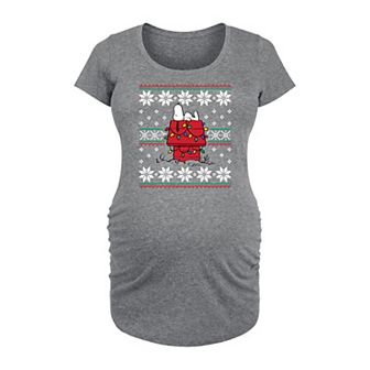 Maternity Peanuts Snoopy Doghouse Ugly Sweater Christmas Graphic Tee