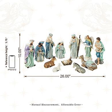 Glitzhome 12Pcs Resin Nativity Figurine Sets, Christmas Natvity Scene Sets for Tabletop Decor